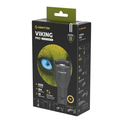Тактичний ліхтар Armytek Viking Pro USB, білий, 2200 люмен (F07701C)